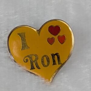 "I Love Ron" Yellow Heart Pinback Button Badge Novelty 1980s Enamel